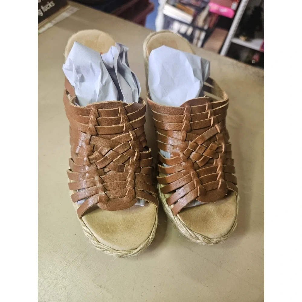 WOMENS MICHAEL KORS BROWN WEDGE OPEN TOE SHOES SIZE 6